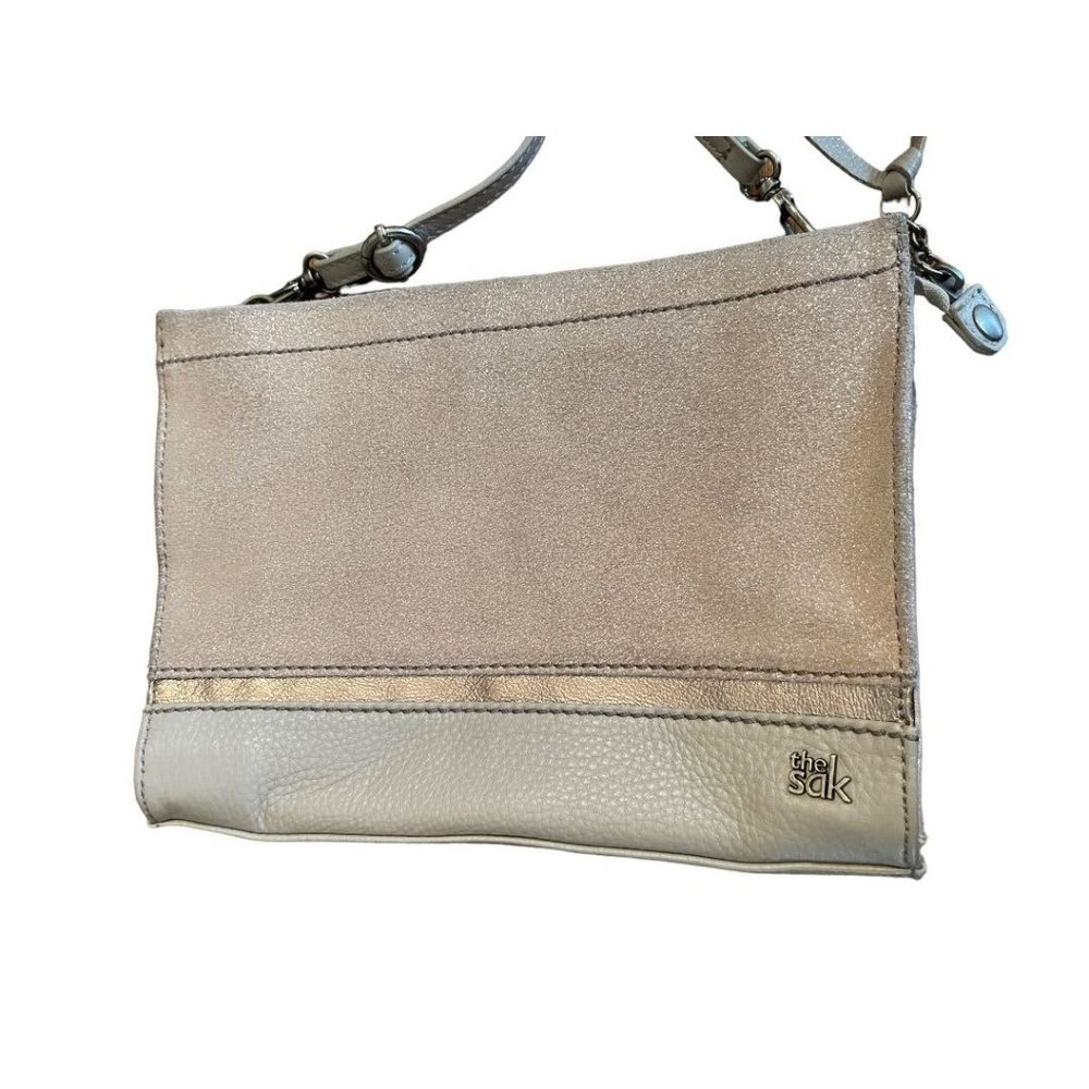 The Sak Glitter Rose Gold Leather Zipper Closure Handbag Crossbody - Picture 12 of 12